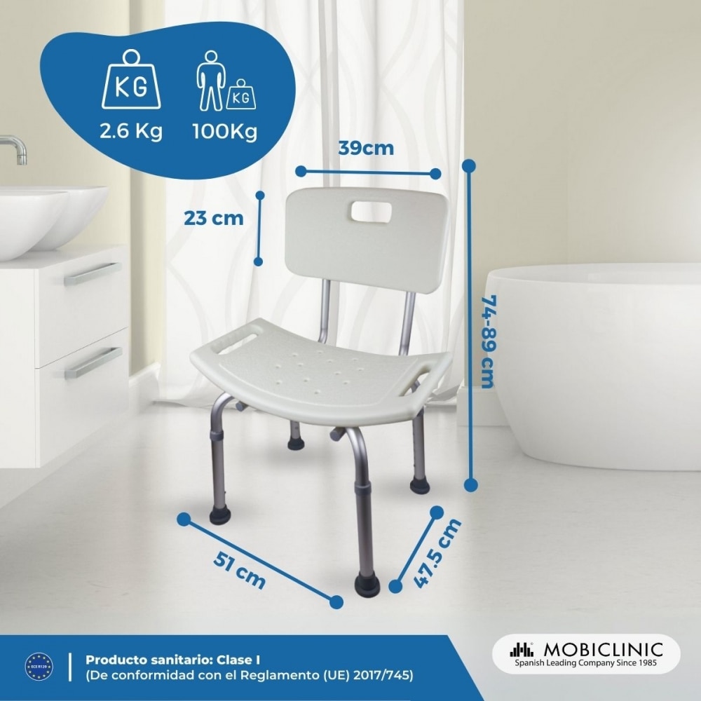 Silla de baño regulable en altura aluminio respaldo Olivo Mobiclinic 2