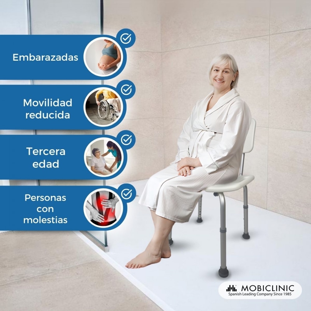 Silla de baño regulable en altura aluminio respaldo Olivo Mobiclinic 3