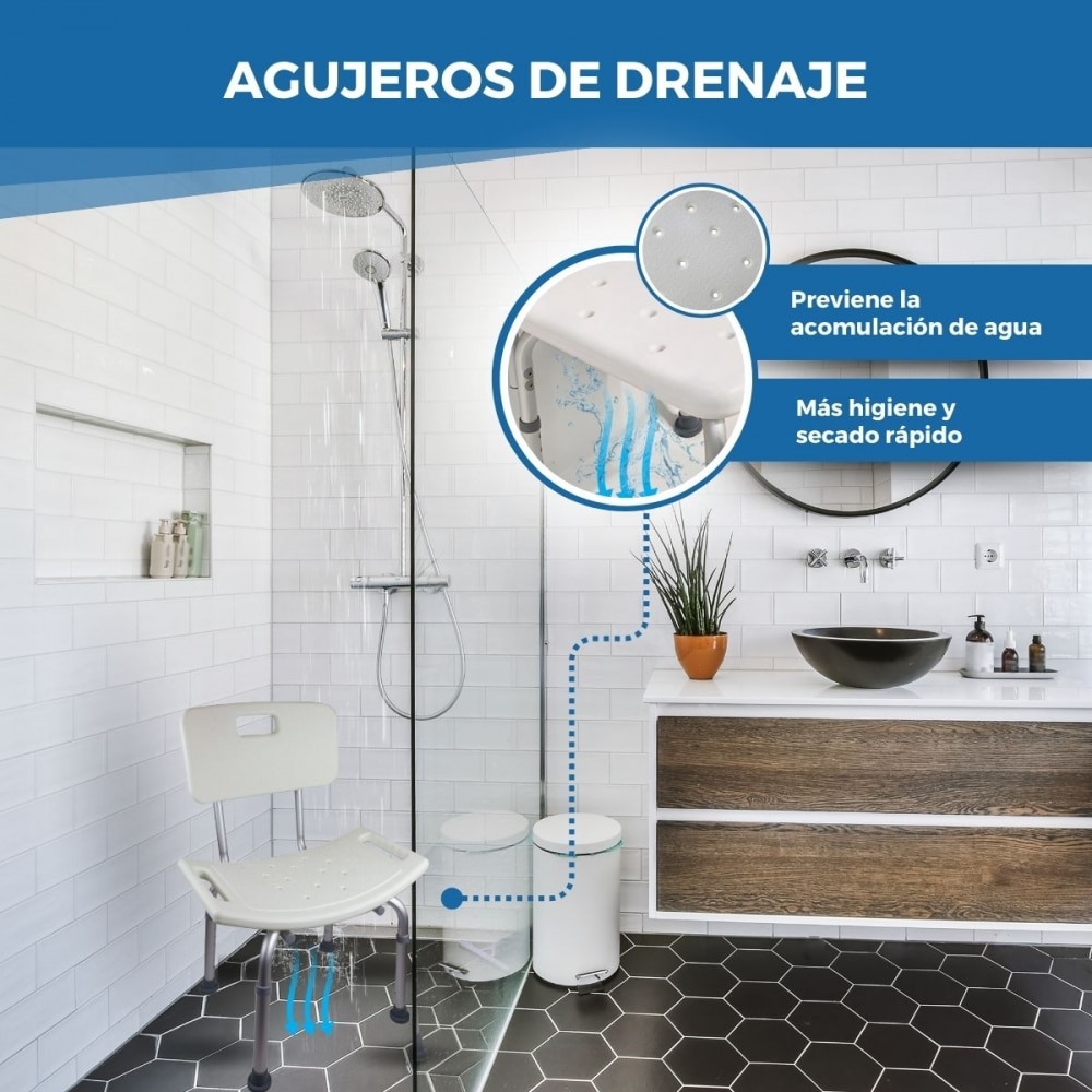 Silla de baño regulable en altura aluminio respaldo Olivo Mobiclinic 4