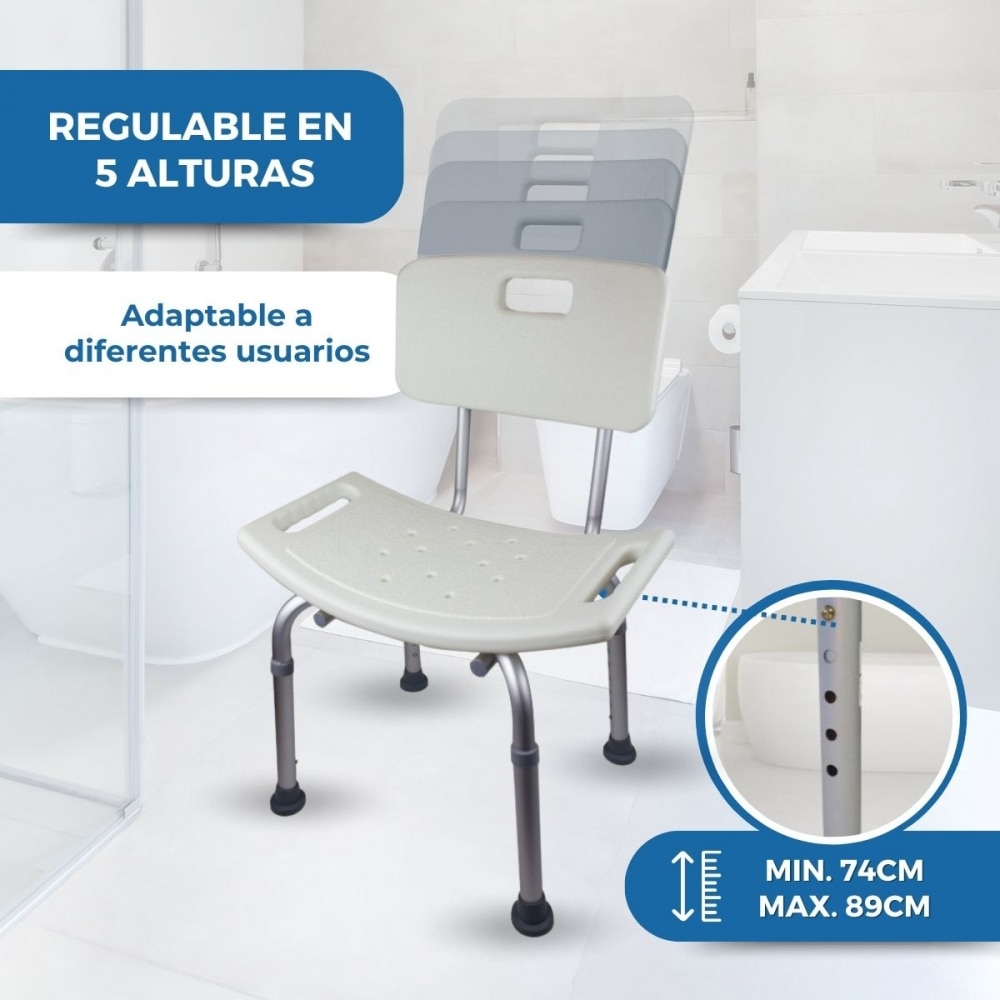Silla de baño regulable en altura aluminio respaldo Olivo Mobiclinic 5