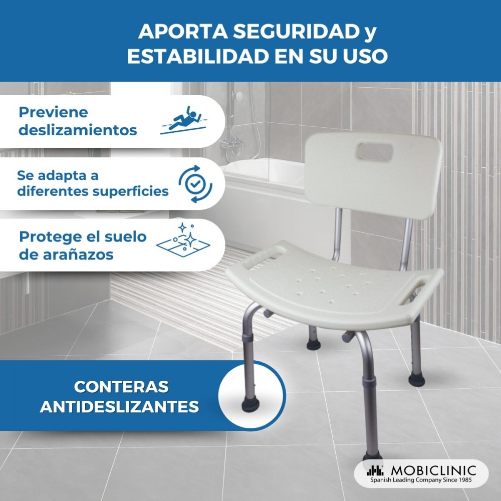Silla de baño regulable en altura aluminio respaldo Olivo Mobiclinic 6