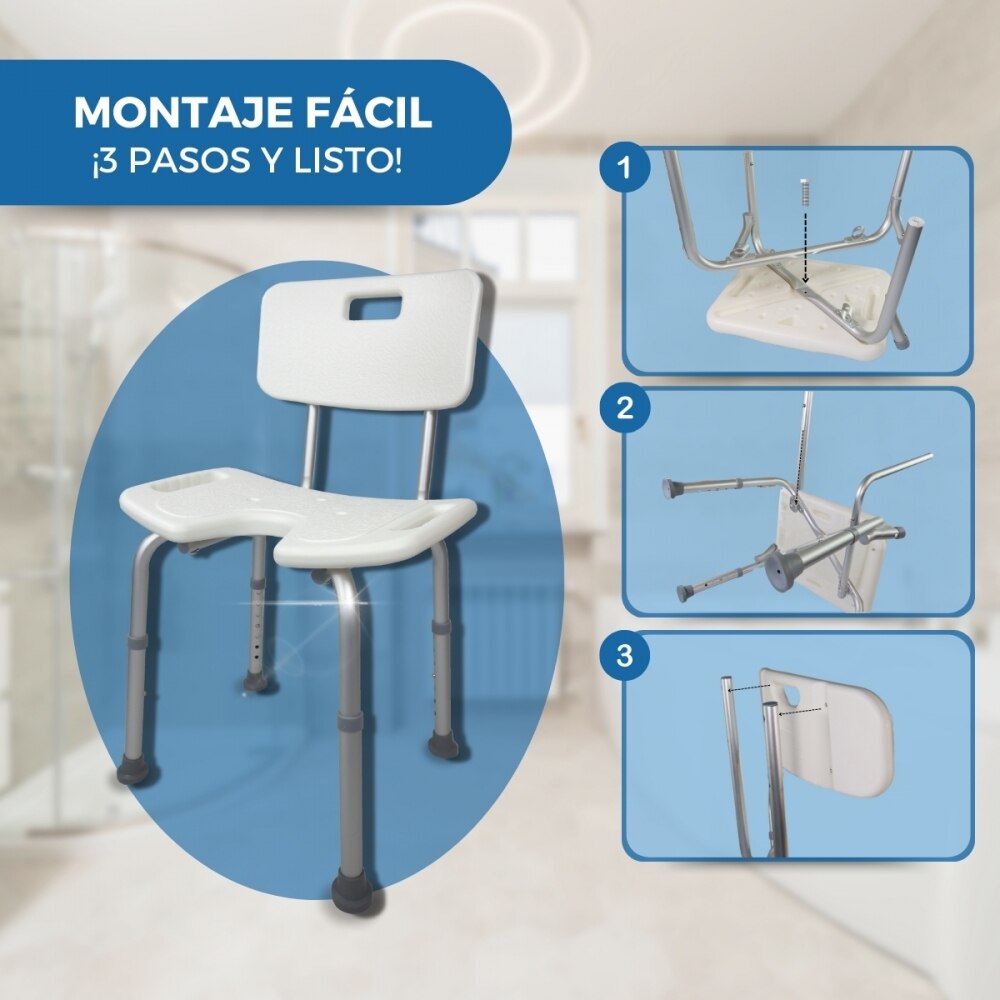 Silla de baño altura regulable respaldo asiento en "u" Marisma Mobiclinic 3