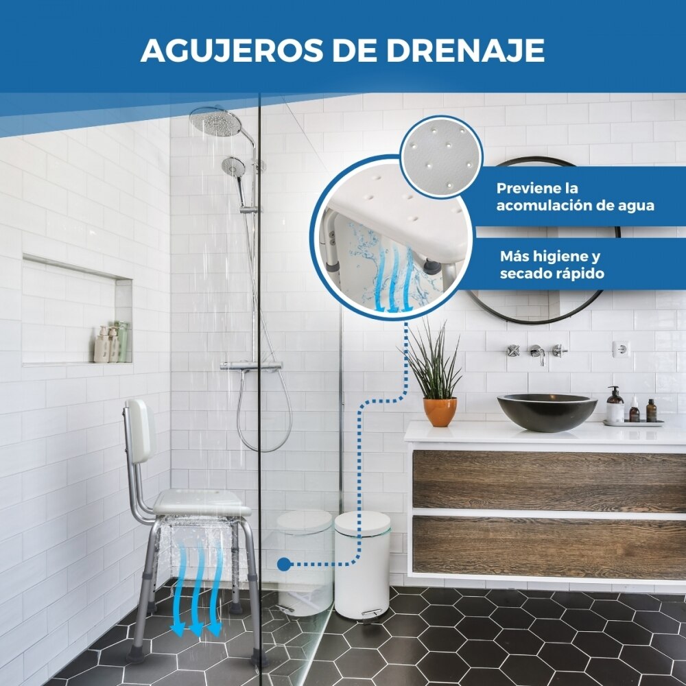 Silla de baño altura regulable respaldo asiento en "u" Marisma Mobiclinic 5