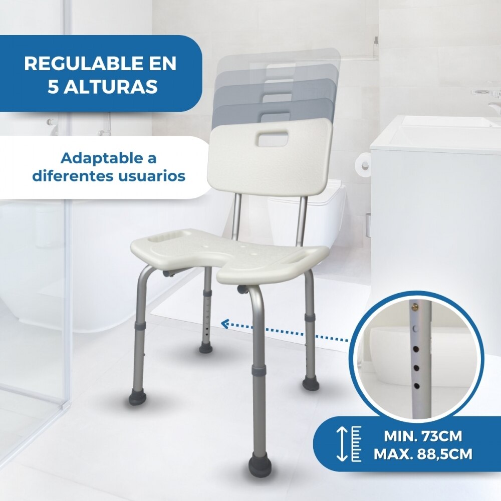 Silla de baño altura regulable respaldo asiento en "u" Marisma Mobiclinic 6