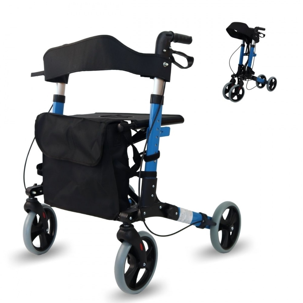 Imagen 0 de Andador para ancianos Mobiclinic Trajano Aluminio Plegable Frenos en manetas carro de la compra Asiento y respaldo 4 ruedas Celeste