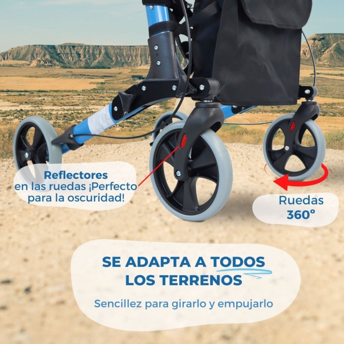 Andador para ancianos Mobiclinic Trajano Aluminio Plegable Frenos en manetas carro de la compra Asiento y respaldo 4 ruedas Celeste 5