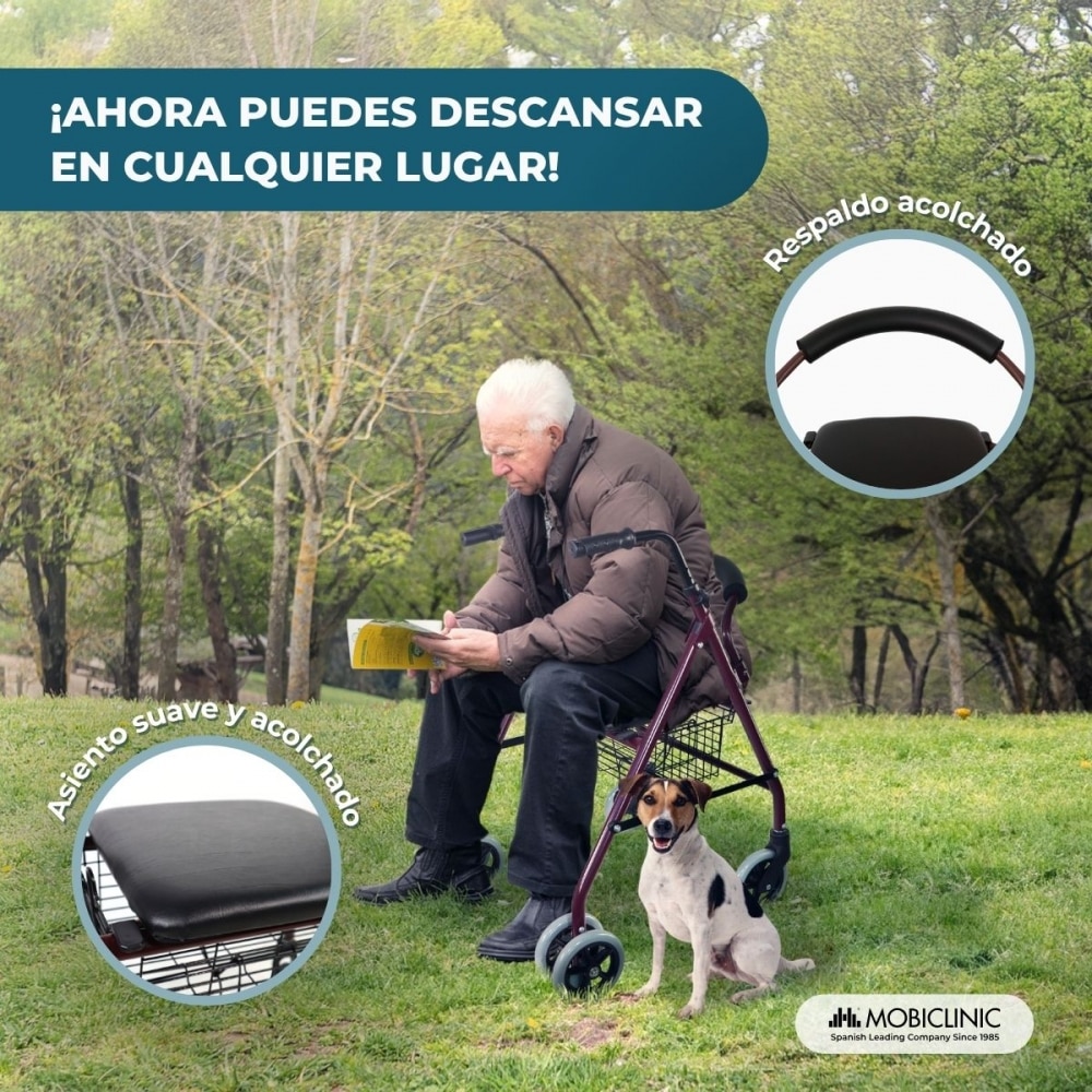 Imagen 6 de Andador para adultos 4 ruedas Andador para personas mayores Mobiclinic Prado Con freno a presión Asiento y cesta