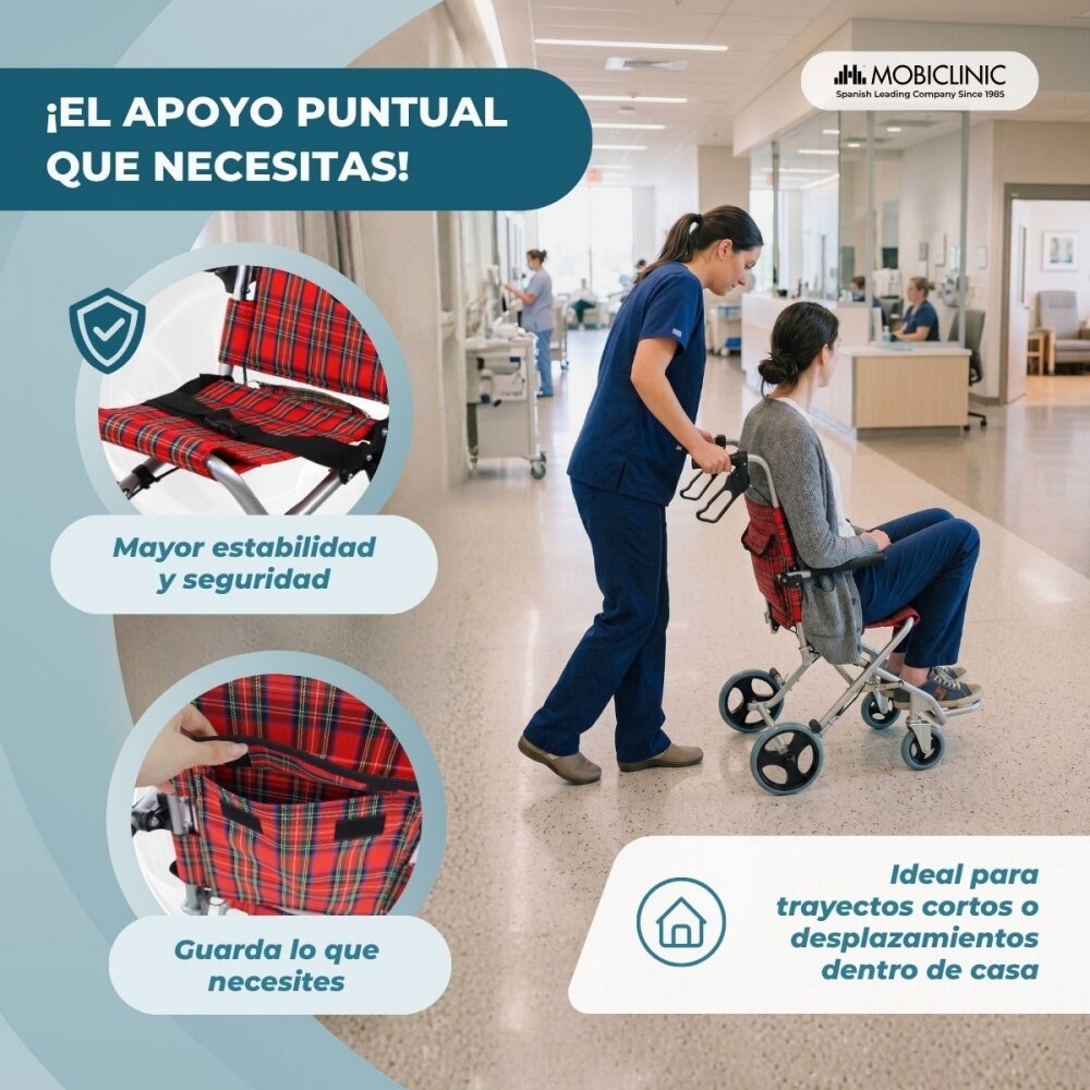 Silla de ruedas para tránsito plegable aluminio frenos manetas roja Neptuno Mobiclinic 4