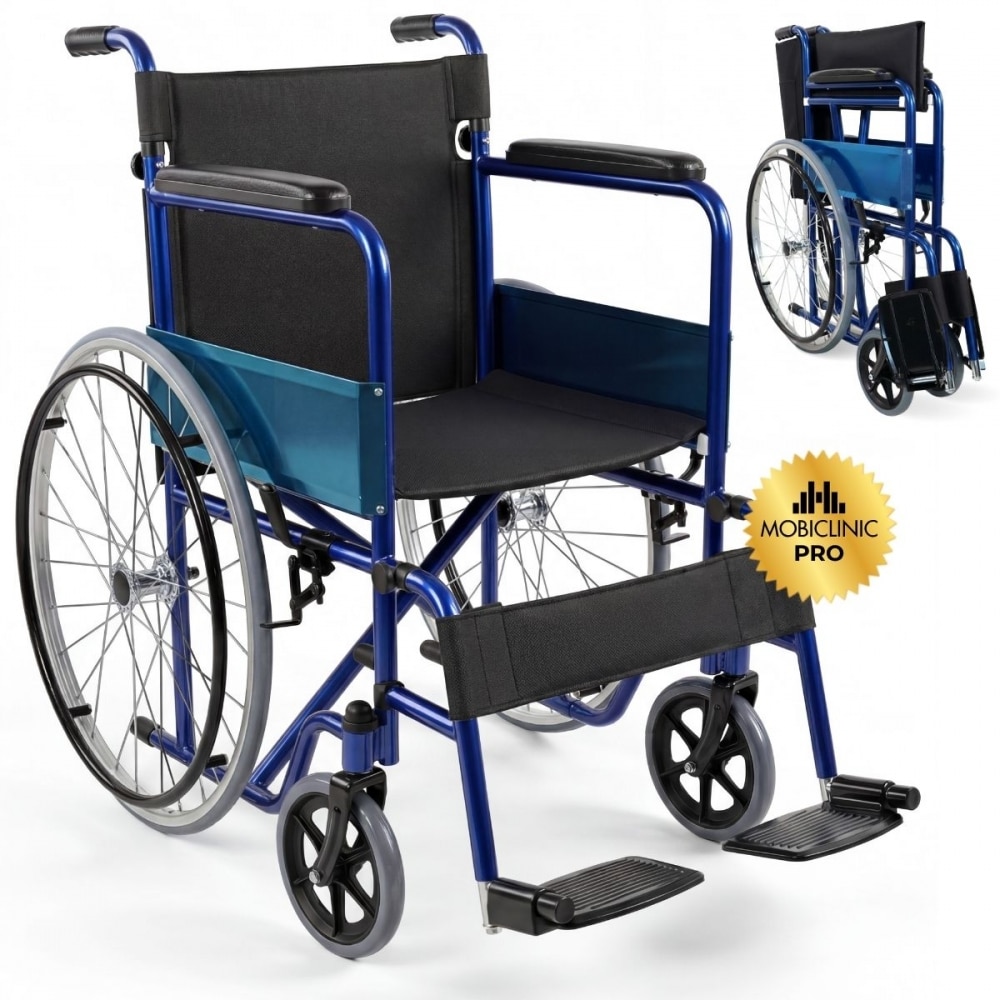 Imagen 0 de Silla de ruedas plegable ruedas grandes ligera ortopédica azul Alcázar Mobiclinic