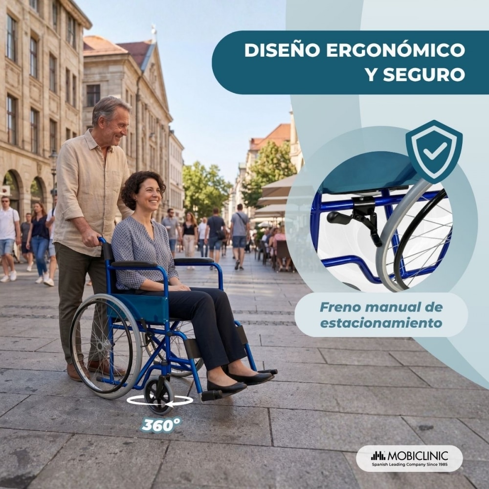 Silla de ruedas plegable ruedas grandes ligera ortopédica azul Alcázar Mobiclinic 5