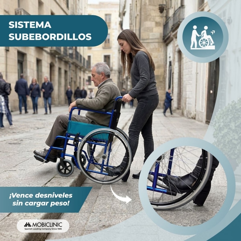 Silla de ruedas plegable ruedas grandes ligera ortopédica azul Alcázar Mobiclinic 6