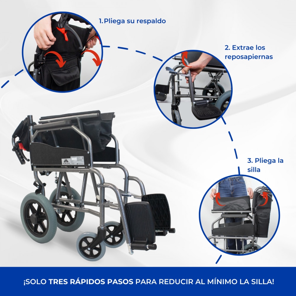 Silla de ruedas plegable aluminio reposapiés extraíbles y respaldo abatible Museo Mobiclinic 3