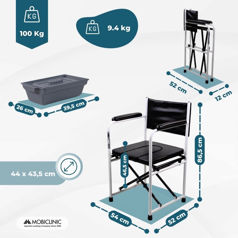 Silla wc plegable con tapa acero cromado reposabrazos Ebro Mobiclinic 2