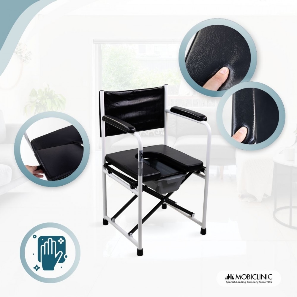 Silla wc plegable con tapa acero cromado reposabrazos Ebro Mobiclinic 3