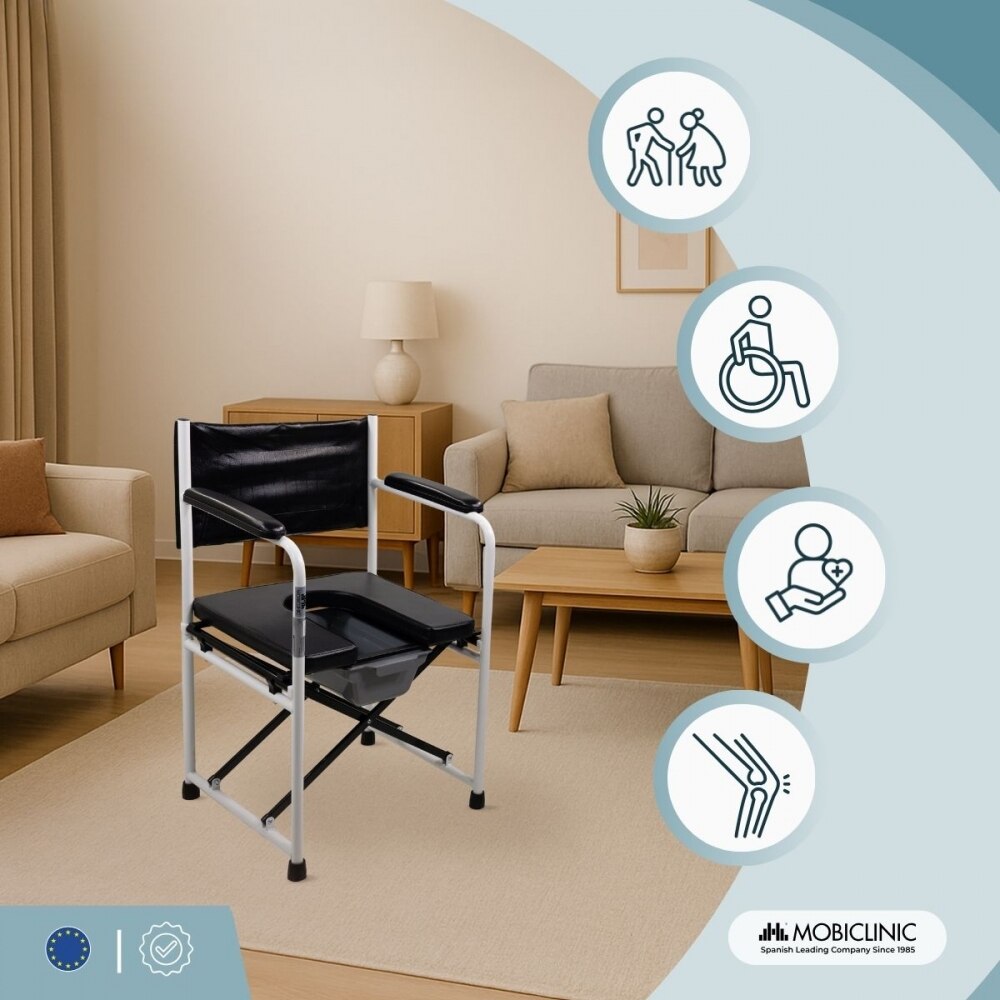 Silla wc plegable con tapa acero cromado reposabrazos Ebro Mobiclinic 4
