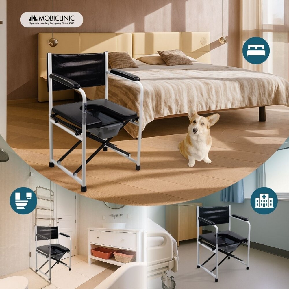 Silla wc plegable con tapa acero cromado reposabrazos Ebro Mobiclinic 5