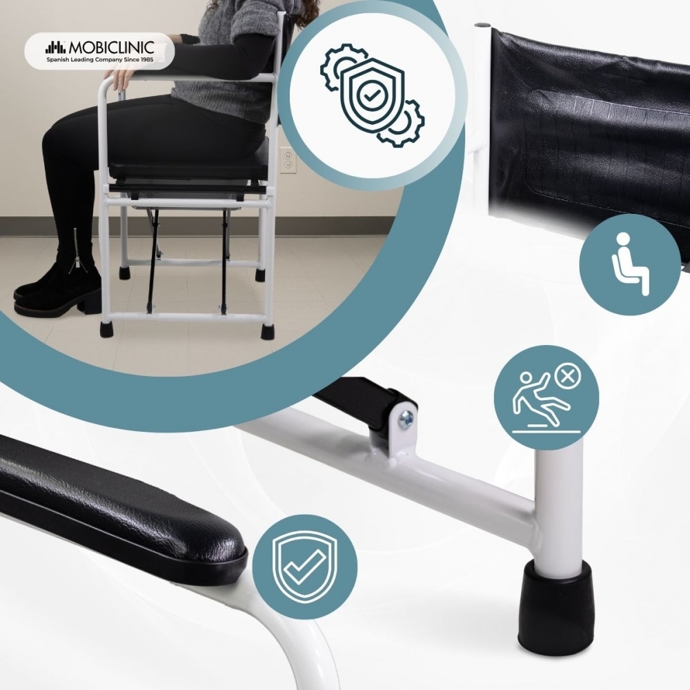 Silla wc plegable con tapa acero cromado reposabrazos Ebro Mobiclinic 6