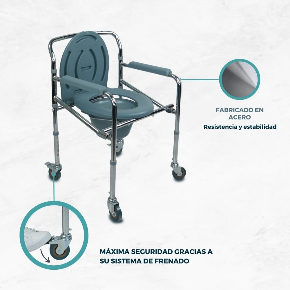 Imagen 4 de Silla con wc plegable altura regulable reposabrazos ajustable con tapa Muelle Mobiclinic