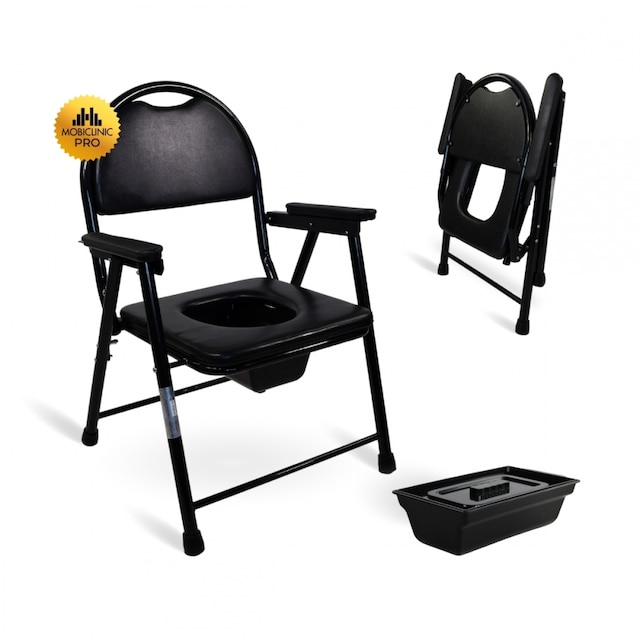 Imagen 0 de Silla wc plegable acero cromado reposabrazos negro Guadalquivir Mobiclinic