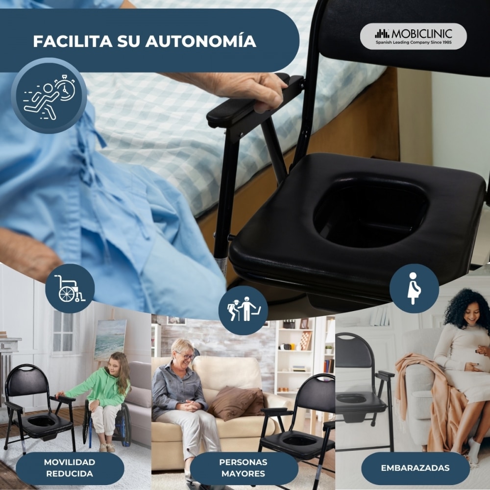 Silla wc plegable acero cromado reposabrazos negro Guadalquivir Mobiclinic 2