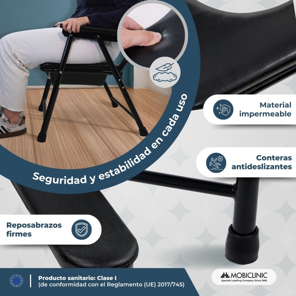 Silla wc plegable acero cromado reposabrazos negro Guadalquivir Mobiclinic 3