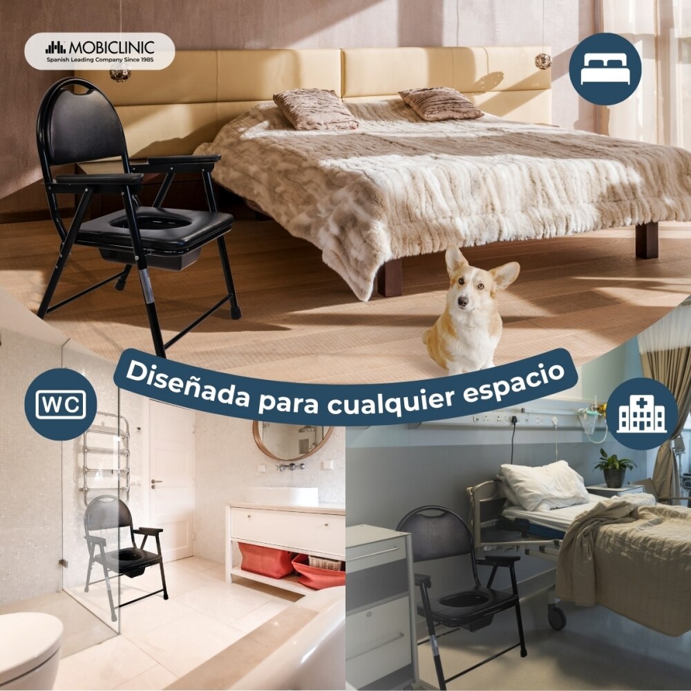 Silla wc plegable acero cromado reposabrazos negro Guadalquivir Mobiclinic 4
