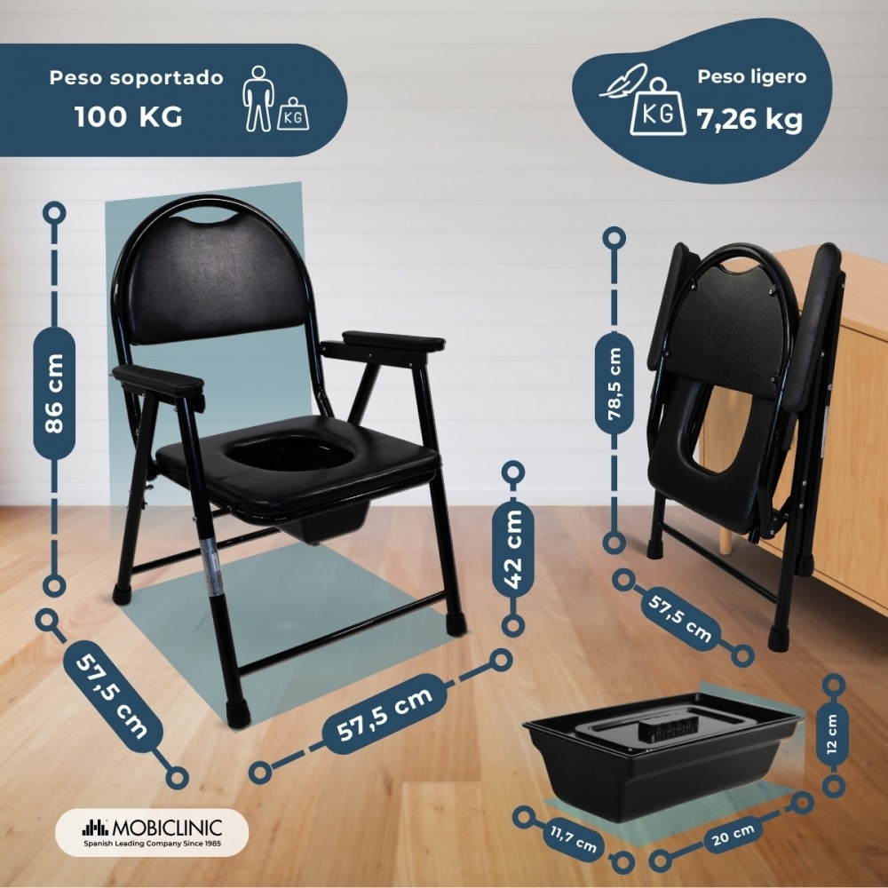 Silla wc plegable acero cromado reposabrazos negro Guadalquivir Mobiclinic 6