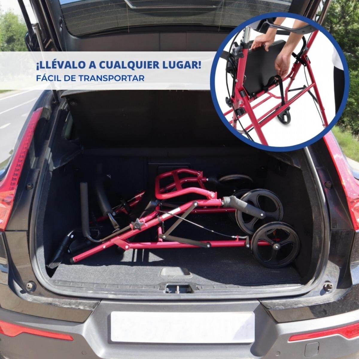 Andador para ancianos Mobiclinic Colón Aluminio Plegable Frenos en manetas Asiento y respaldo 4 ruedas Burdeos 6