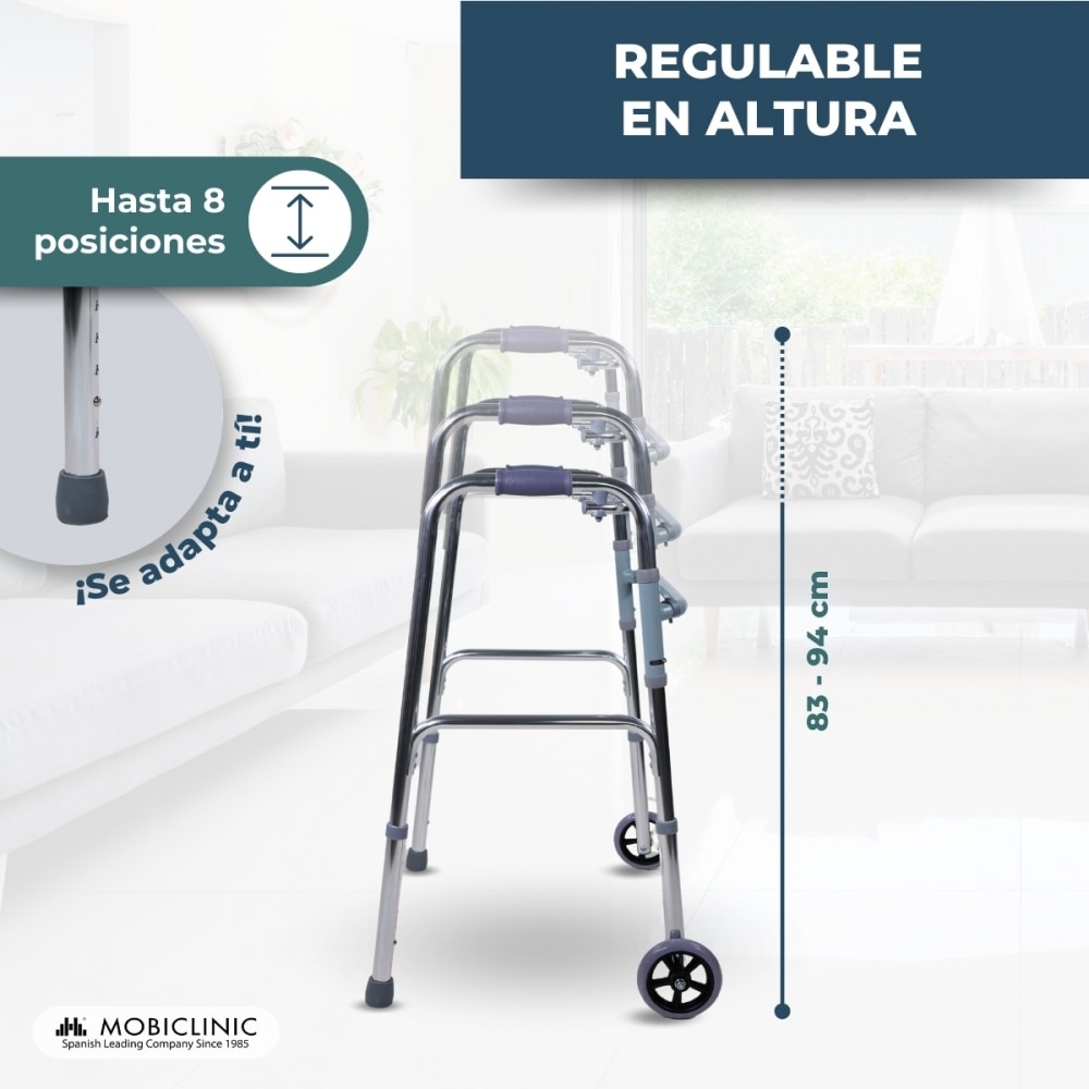 Imagen 2 de Andador para adultos aluminio plegable 2 ruedas regulable en altura Capitel Mobiclinic