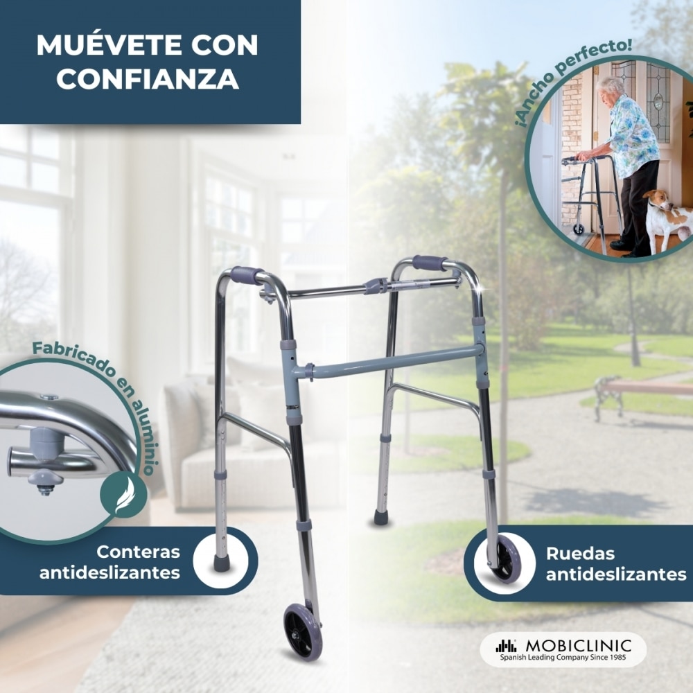 Imagen 3 de Andador para adultos aluminio plegable 2 ruedas regulable en altura Capitel Mobiclinic