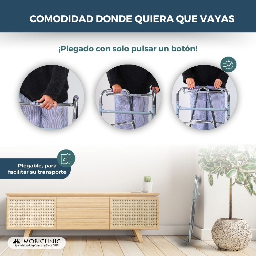 Imagen 4 de Andador para adultos aluminio plegable 2 ruedas regulable en altura Capitel Mobiclinic