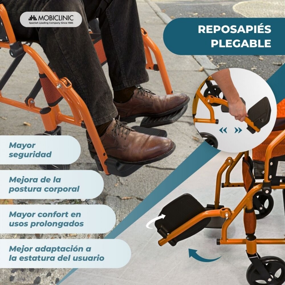 Silla de ruedas plegable aluminio freno manetas naranja Pirámide Mobiclinic 5