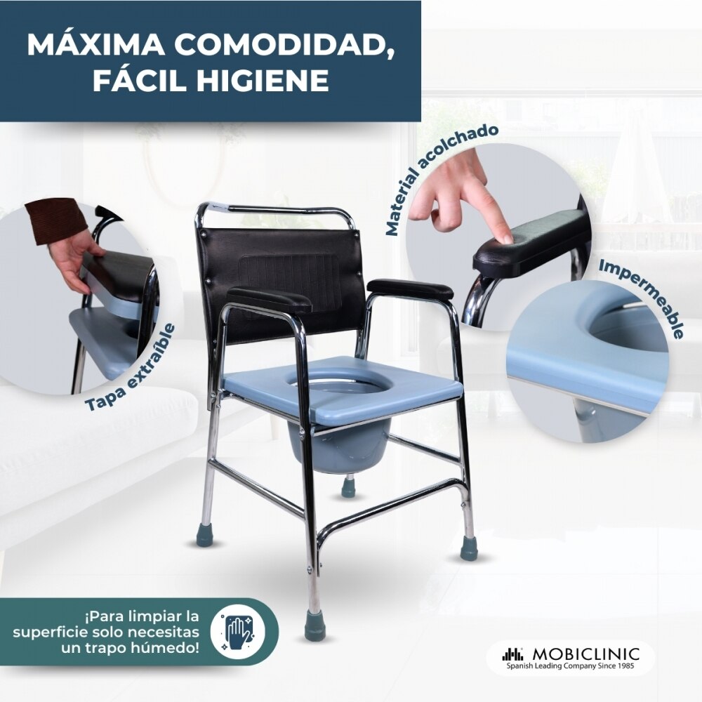 Silla inodoro con tapa reposabrazos conteras antideslizantes Velero Mobiclinic 3