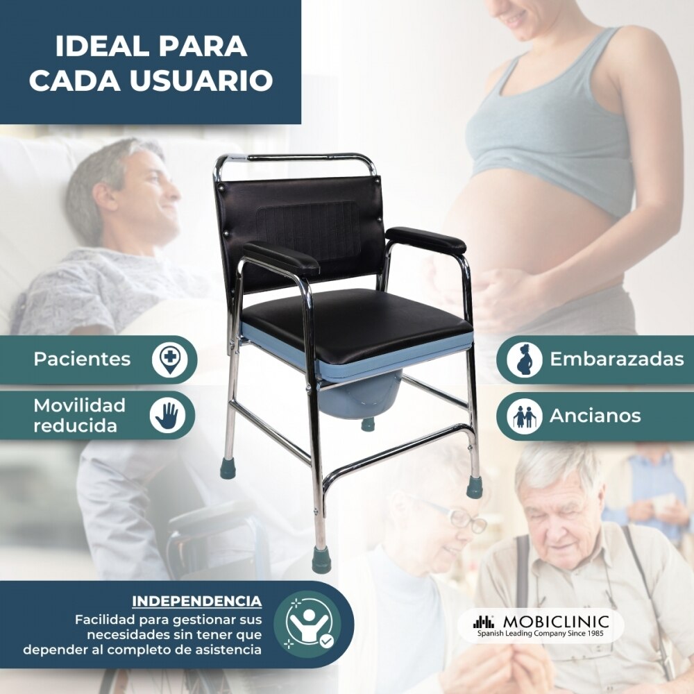 Silla inodoro con tapa reposabrazos conteras antideslizantes Velero Mobiclinic 4