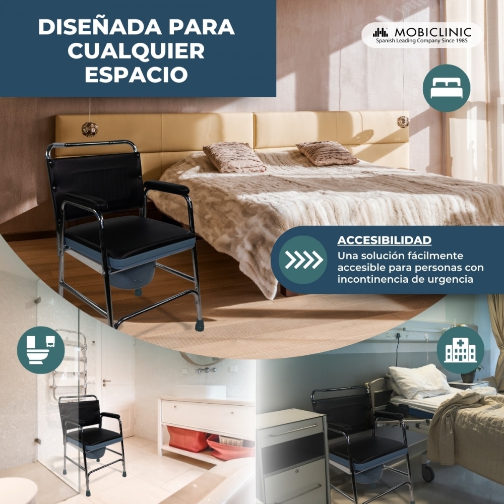 Silla inodoro con tapa reposabrazos conteras antideslizantes Velero Mobiclinic 5