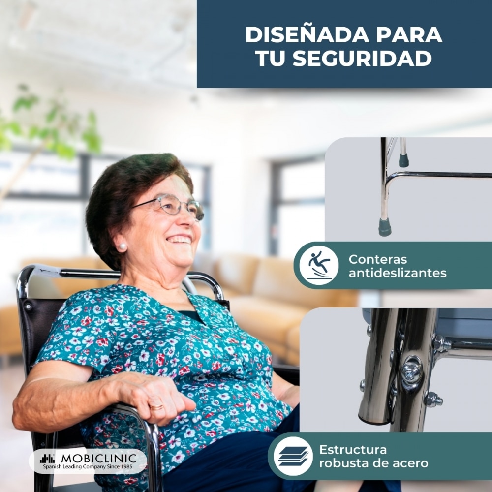 Silla inodoro con tapa reposabrazos conteras antideslizantes Velero Mobiclinic 6
