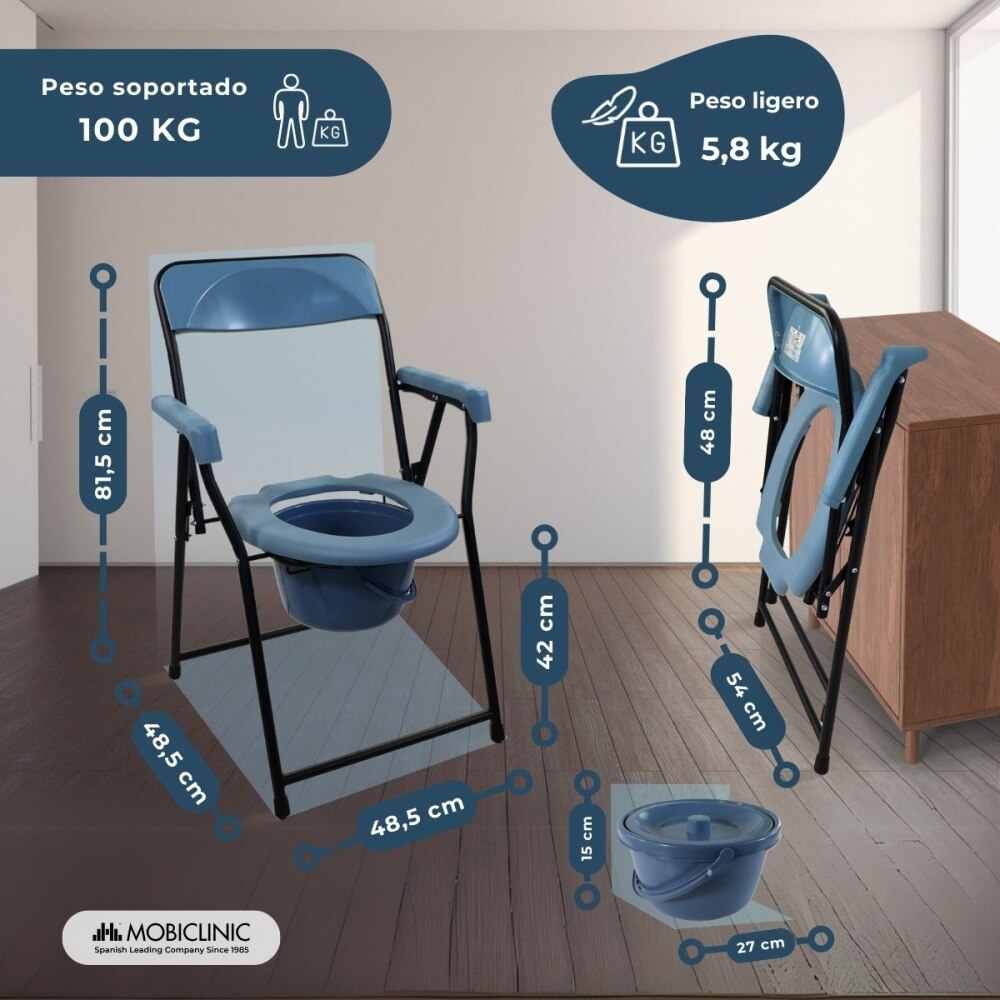 Silla con wc plegable reposabrazos asiento ergonómico conteras antideslizates Timón Mobiclinic 2
