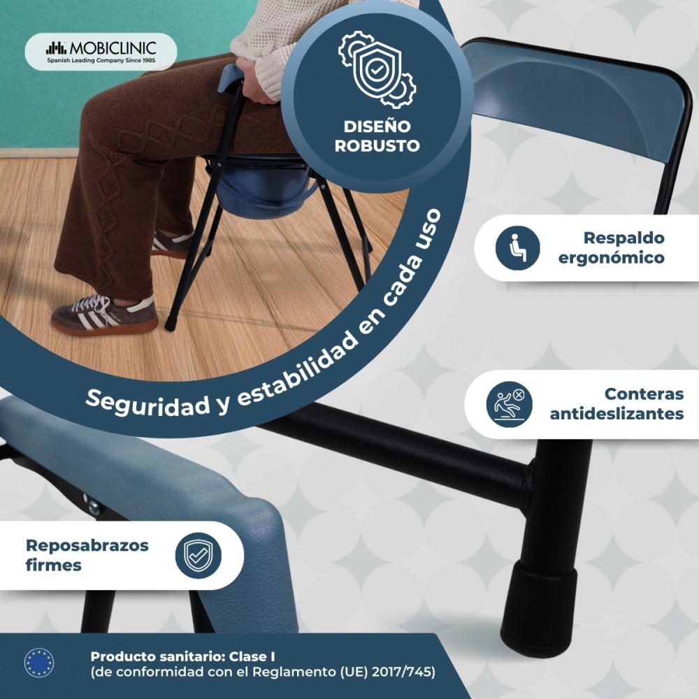 Silla con wc plegable reposabrazos asiento ergonómico conteras antideslizates Timón Mobiclinic 4