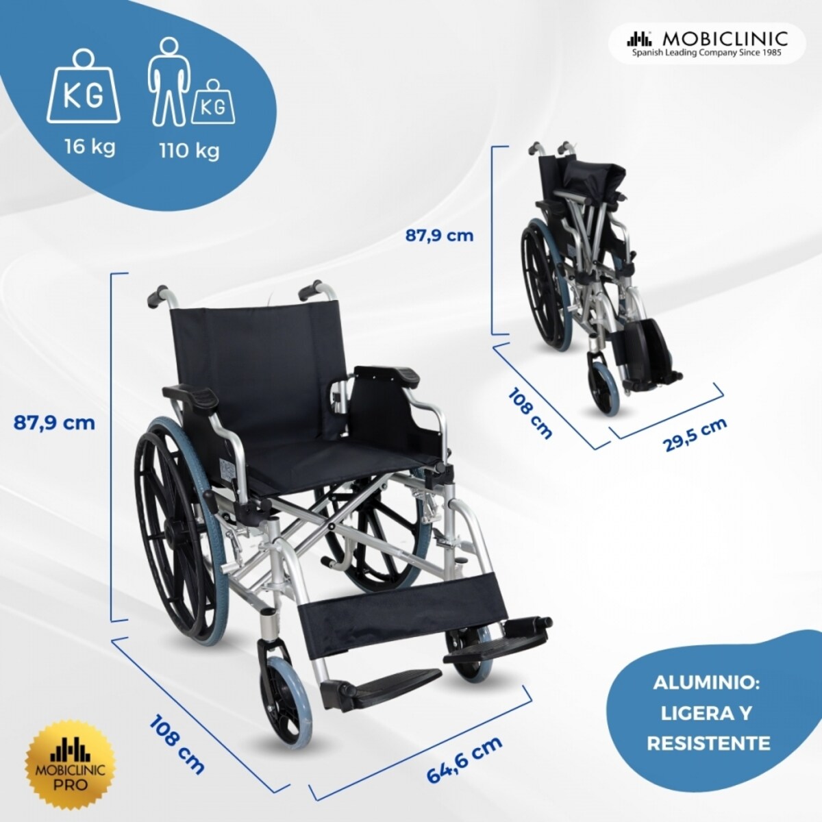 Silla de ruedas plegable reposabrazos abatibles reposapiés extraíbles Ópera Mobiclinic 2