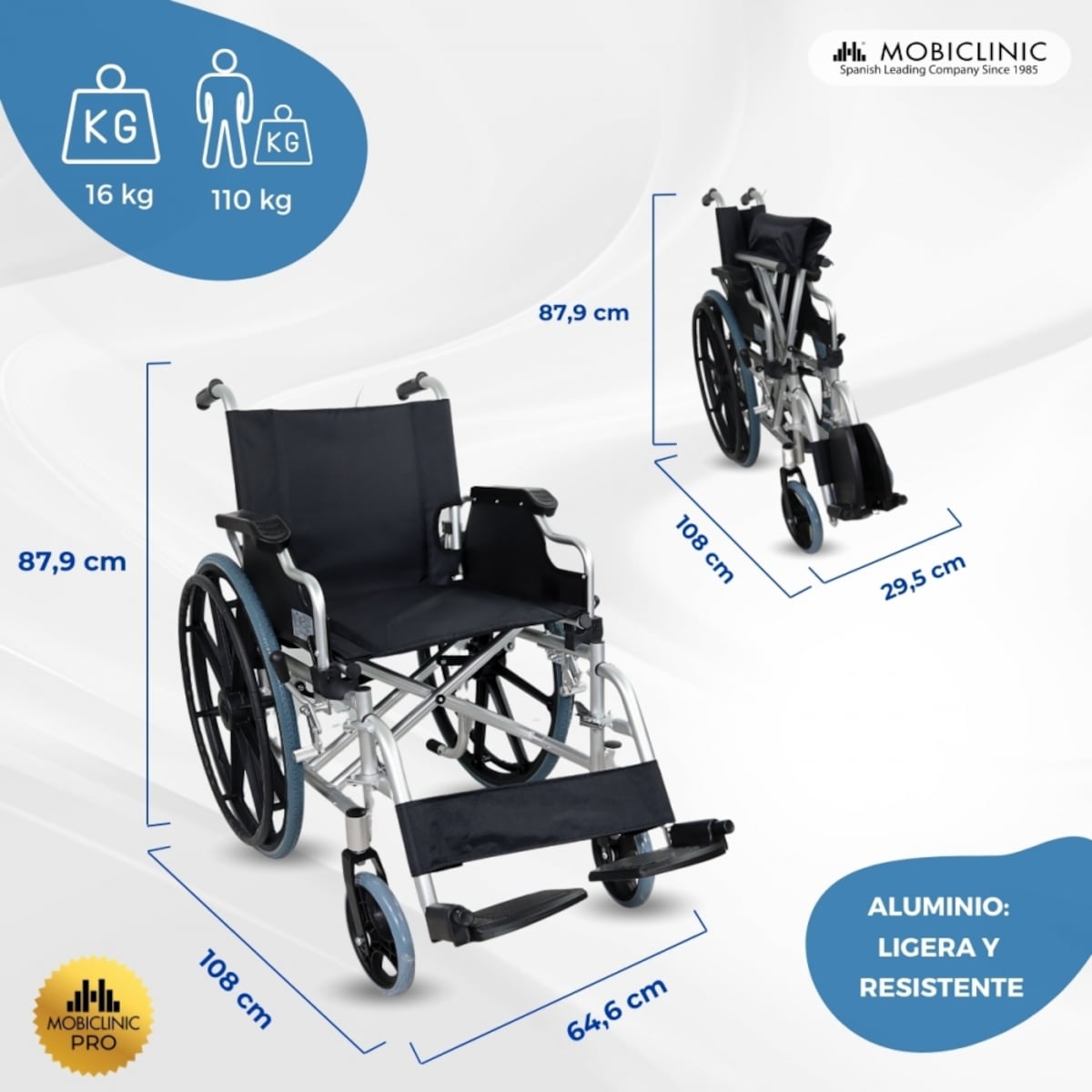 Silla de ruedas plegable reposabrazos abatibles reposapiés extraíbles Ópera Mobiclinic 2
