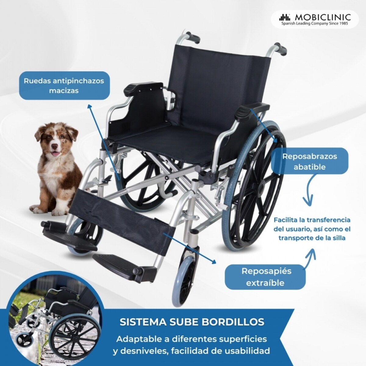 Silla de ruedas plegable reposabrazos abatibles reposapiés extraíbles Ópera Mobiclinic 3