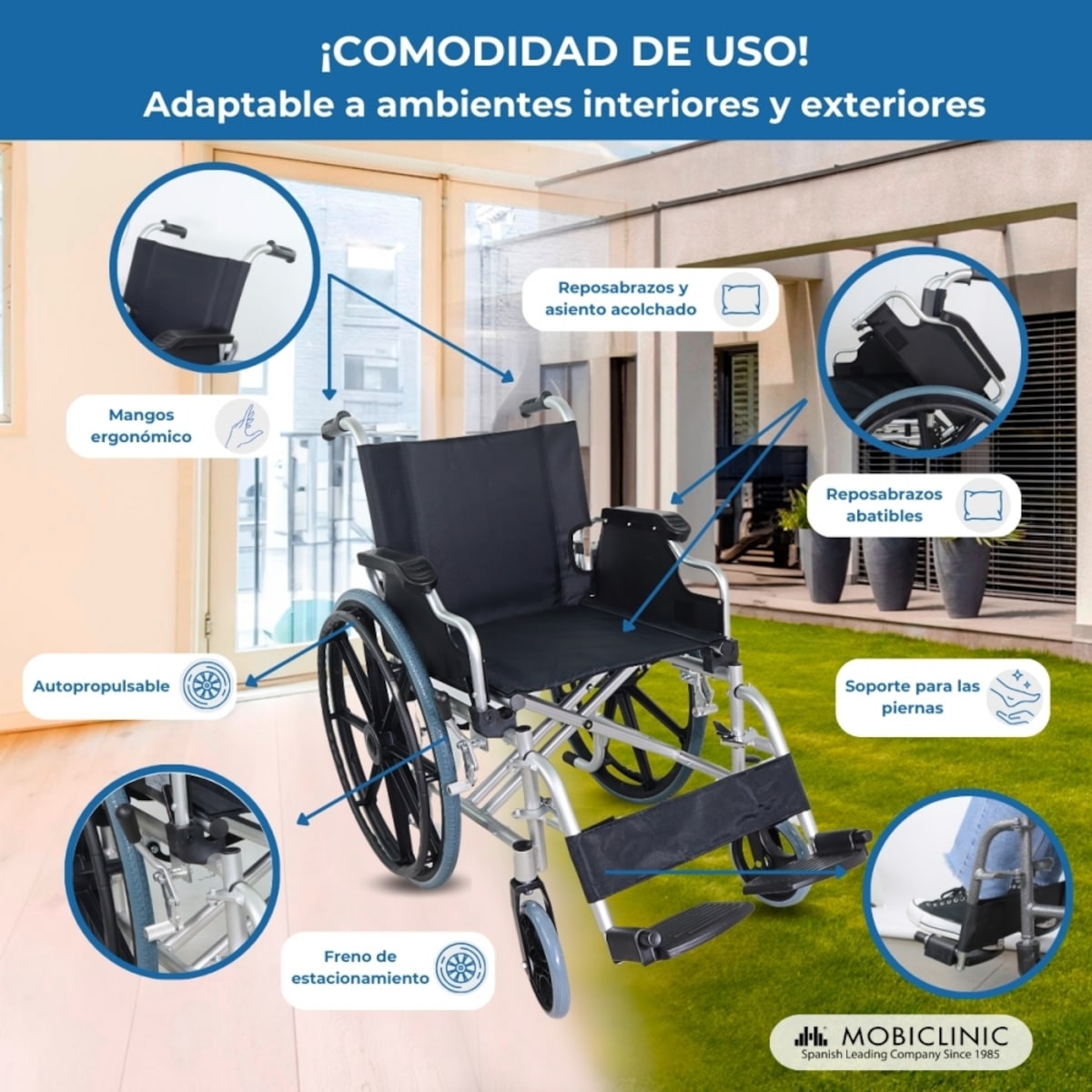 Silla de ruedas plegable reposabrazos abatibles reposapiés extraíbles Ópera Mobiclinic 5