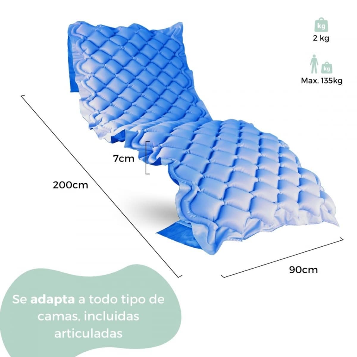 Colchón antiescaras de aire con compresor 200x90x7cm 130 celdas azul Mobi 1 Mobiclinic 2