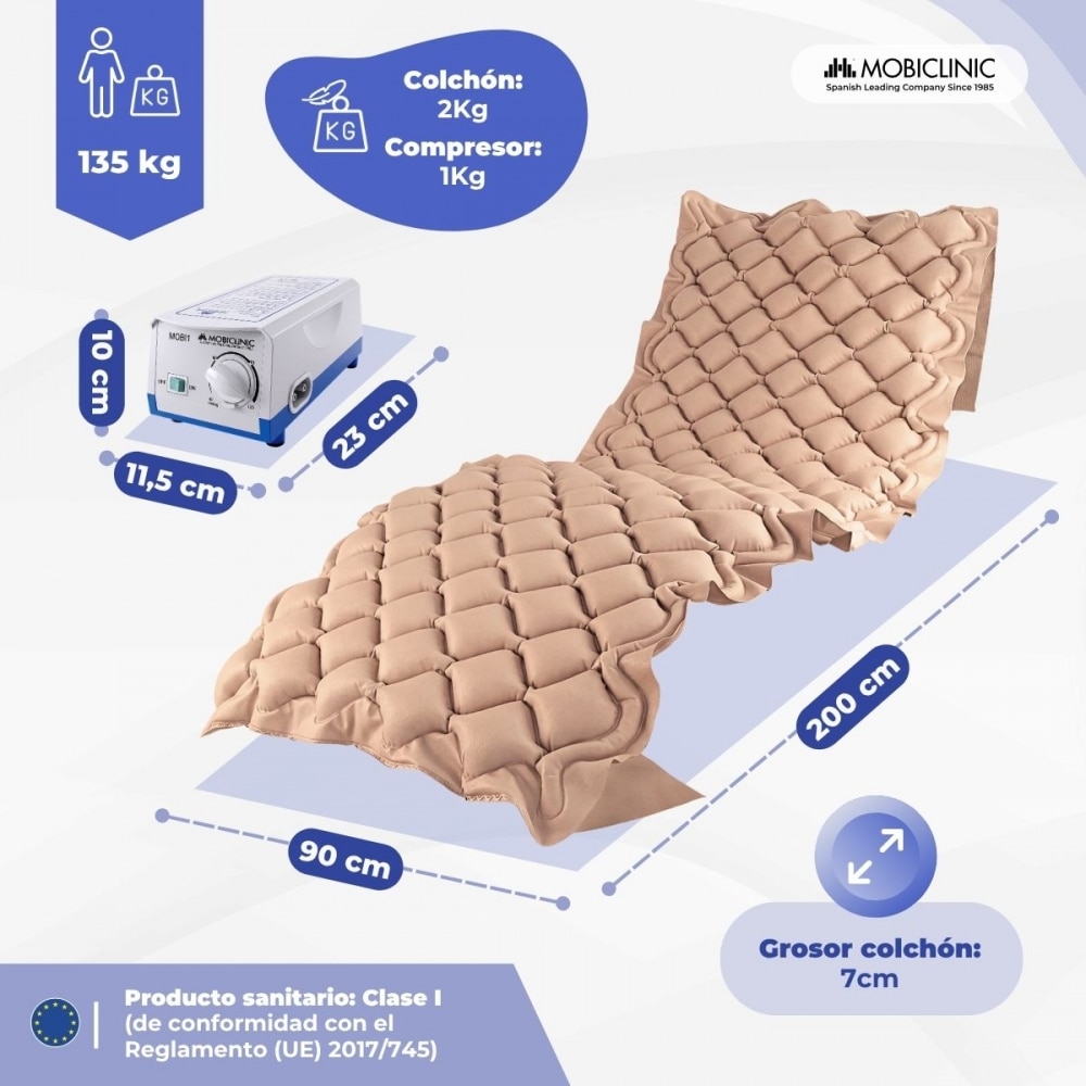 Colchón antiescaras de aire con compresor 200x90x7cm 130 celdas beige Mobi 1 Mobiclinic 2