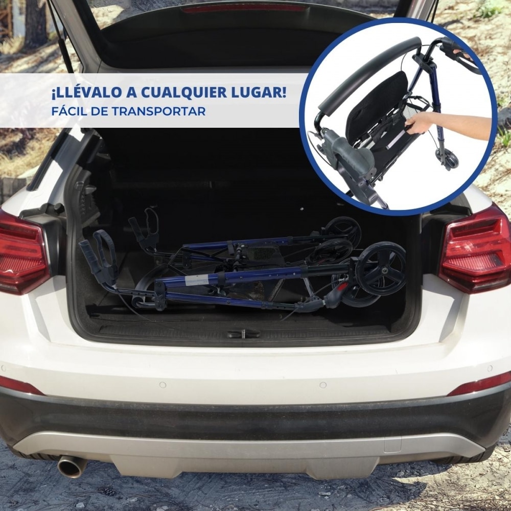 Andador plegable aluminio frenos manetas asiento respaldo 4 ruedas Augusto Mobiclinic 6