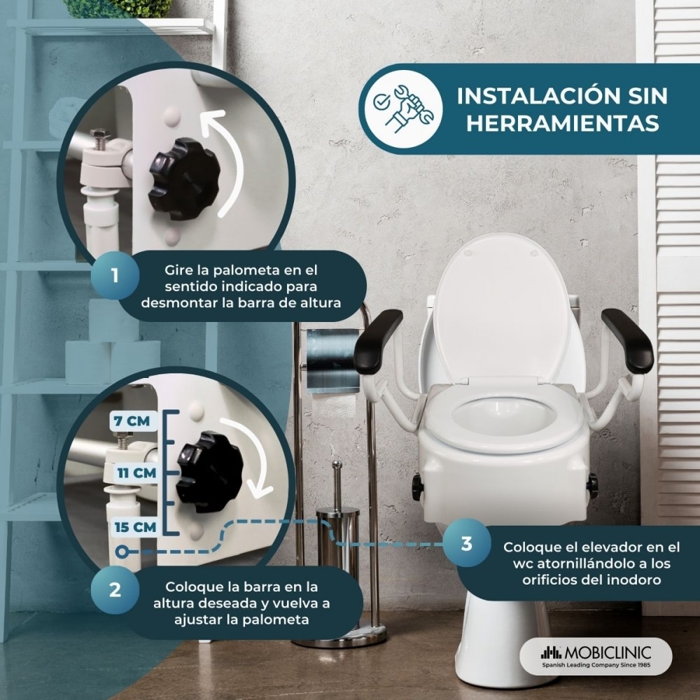 Elevador wc con tapa 17cm regulable inclinable blanco Tajo Mobiclinic 3