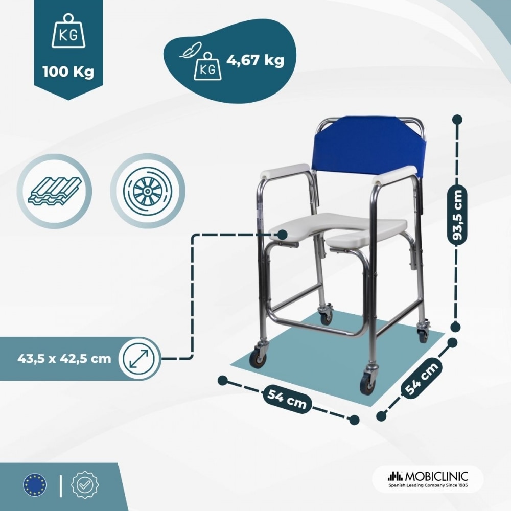 Silla para wc ruedas reposabrazos aluminio azul Manzanares Mobiclinic 2