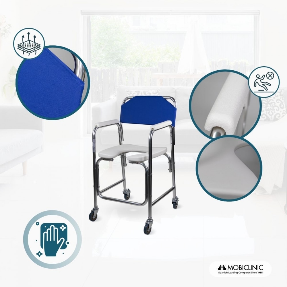 Silla para wc ruedas reposabrazos aluminio azul Manzanares Mobiclinic 4
