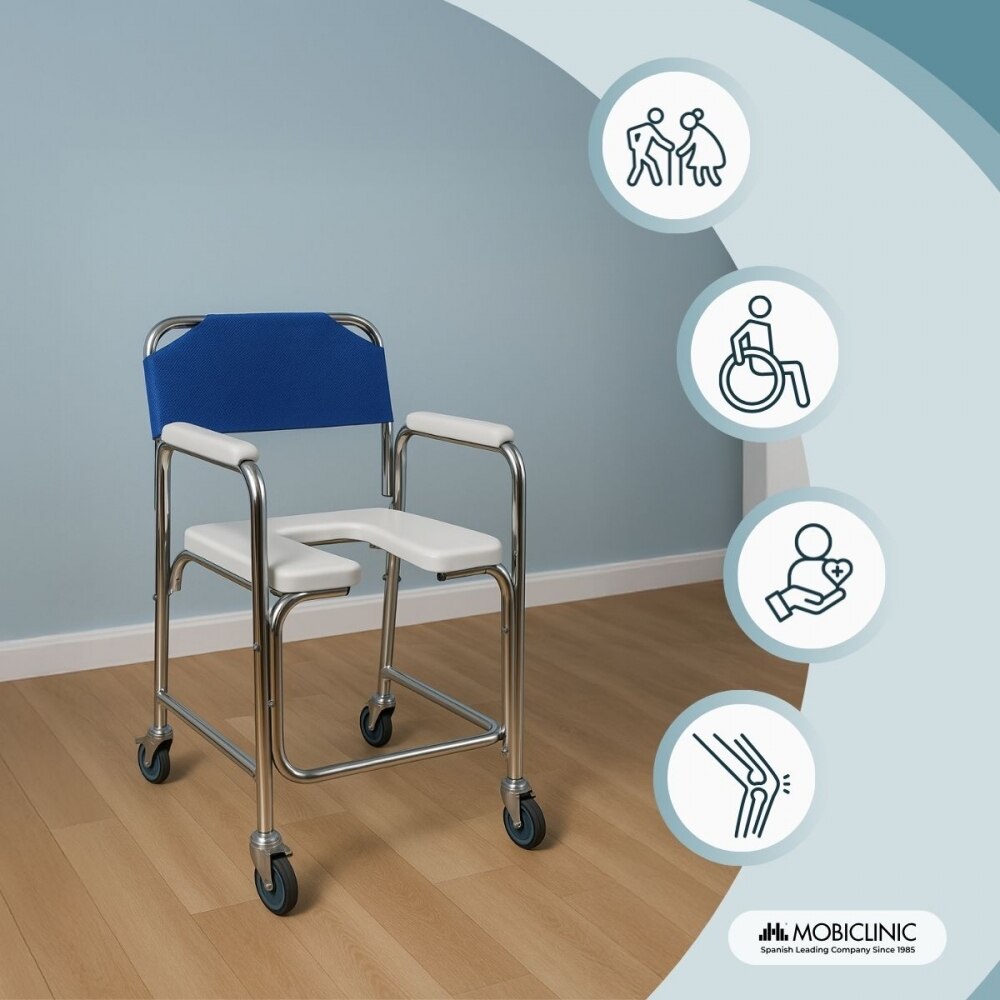 Silla para wc ruedas reposabrazos aluminio azul Manzanares Mobiclinic 5