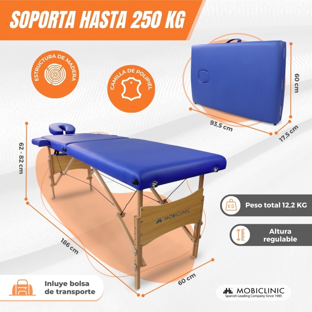 Camilla de masaje plegable portátil madera 186x60 cm azul CM-01 Light Mobiclinic 2